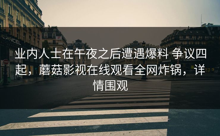 业内人士在午夜之后遭遇爆料 争议四起，蘑菇影视在线观看全网炸锅，详情围观