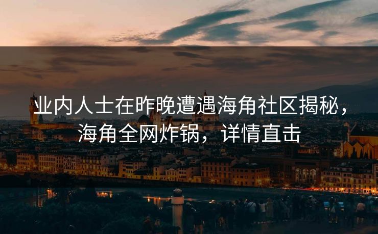 业内人士在昨晚遭遇海角社区揭秘，海角全网炸锅，详情直击